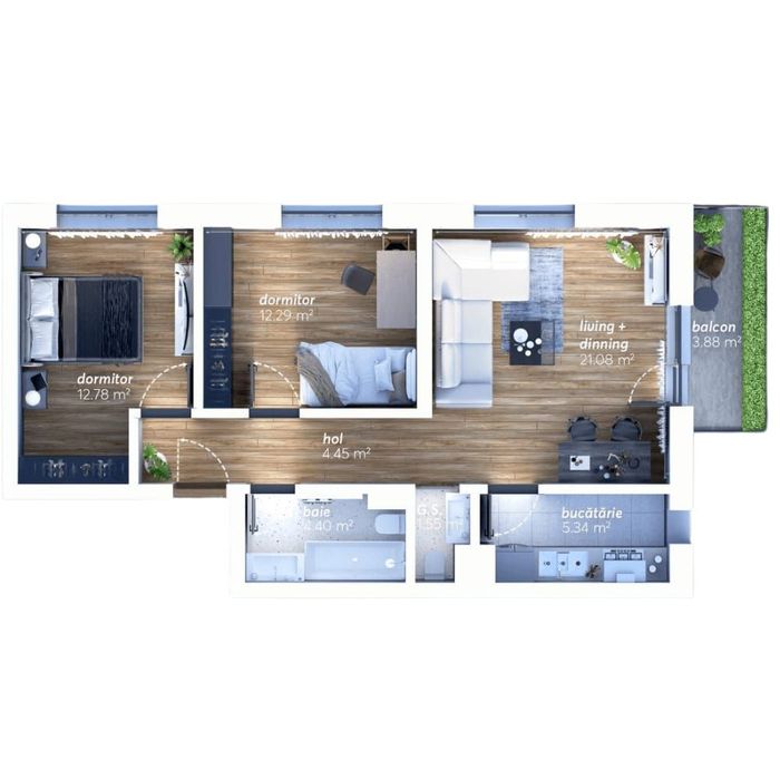 3 camere – 67 mp – Etaj 3 Bd. Timișoara –