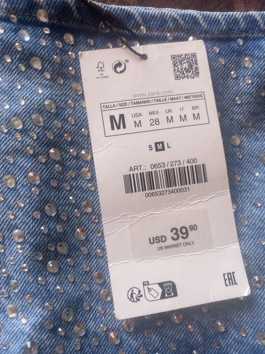 Нов дънков топ със стрази (камъни) Zara – размер M