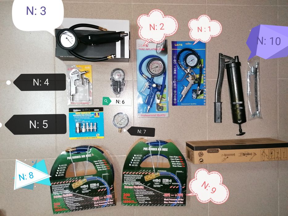 Щанги за гуми. Ключ джанти. Комплект звездогаечни ключове. Манометър