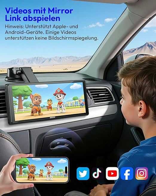 ESSGOO Carplay Android Car Display, ecran Apple Carplay de 10,26 inci pentru AirPlay/Mirror Link
