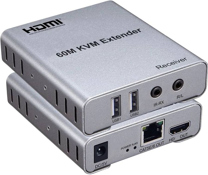 Hdmi kvm extender 60 метр удлинитель экстендер через кабеля rj45, серы