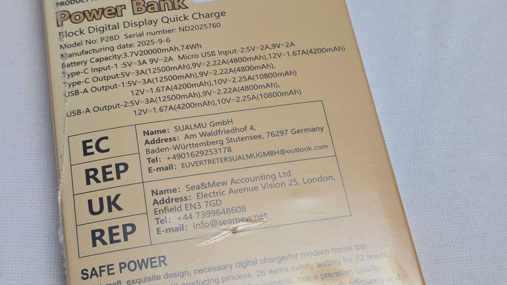 Power Bank 20000mAh 74Wh sigilata