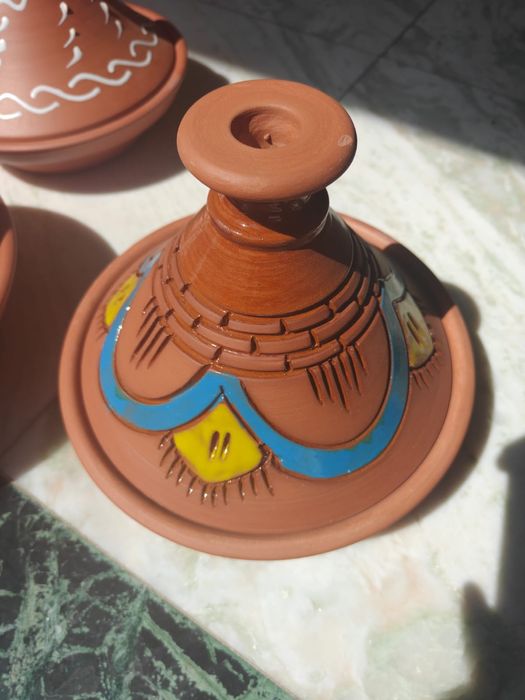Vas tajine marocan mediu 29 cm albastru și galben