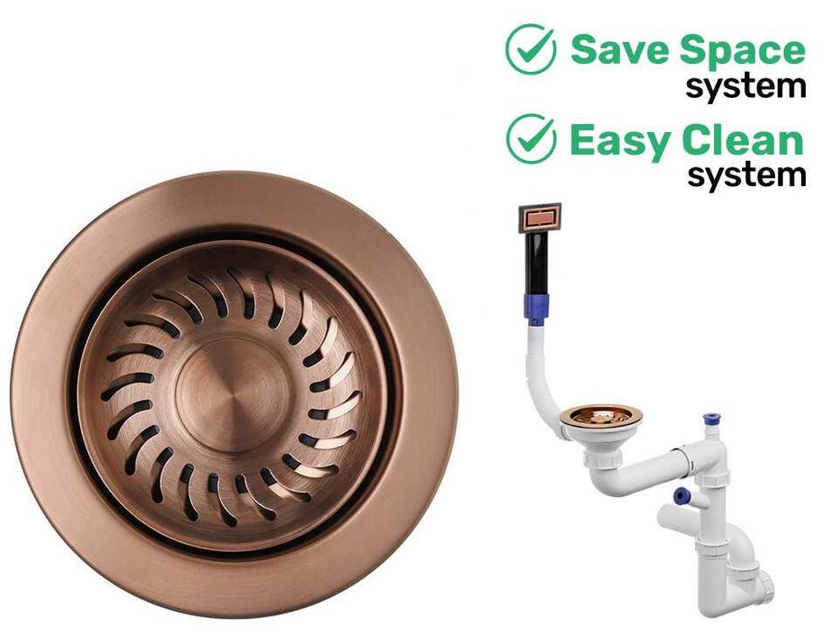 ТОП КОМБИНАЦИЯ – Бяла гранитна мивка + медни аксесоари