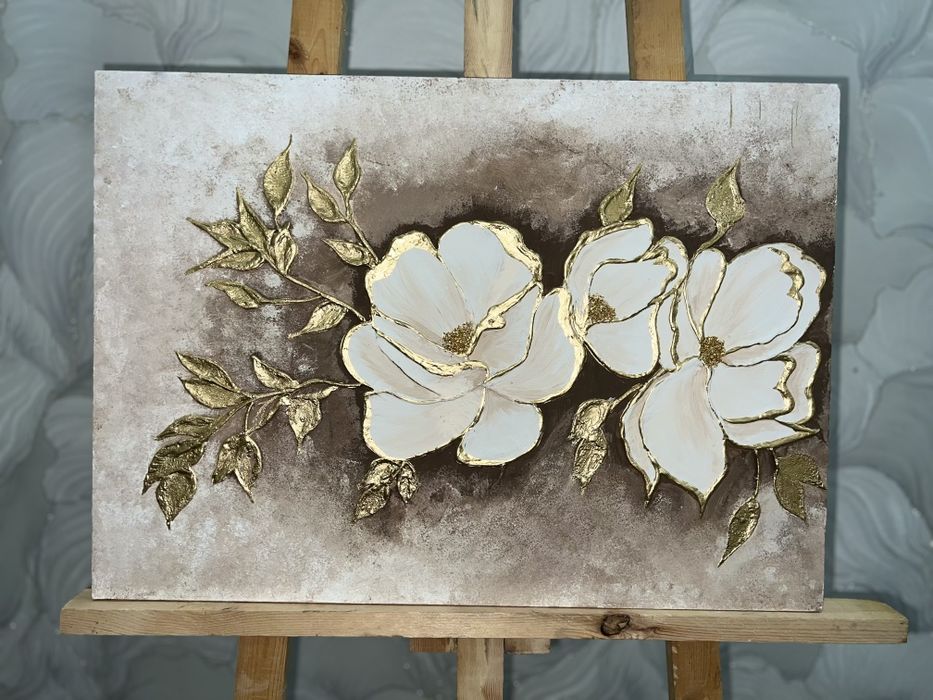 Handmade 3D dekor kartina – oltin gullar