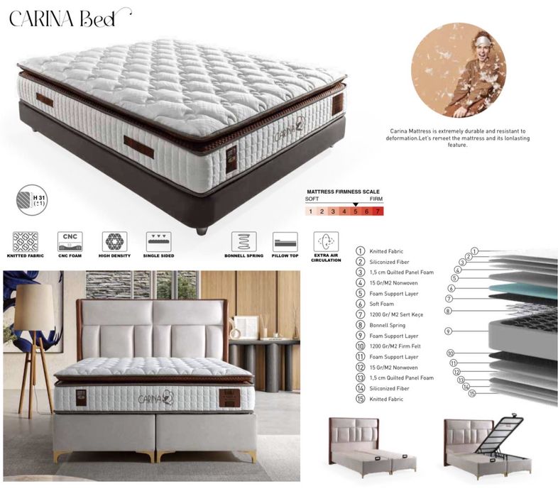 Тапицирана спалня Carina Bed - Zeron Cream / Brick Red