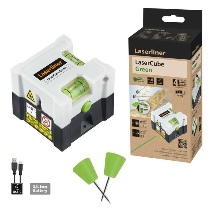 Линеен лазерен нивелир Laserliner LaserCube Green, зелен лъч