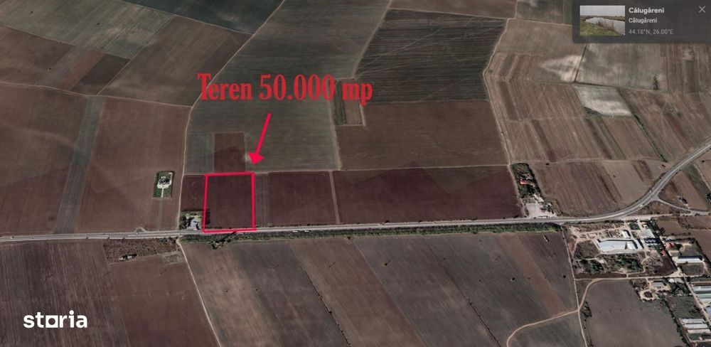 Teren agricol 50 Ha, deschidere 144m, Calugareni,Giurgiu 7 euro/mp+TVA