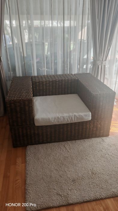 Set mobilier gradina/terasa ratan MOBEXPERT canapea + 2 fotolii + masă cu perne protecție incluse