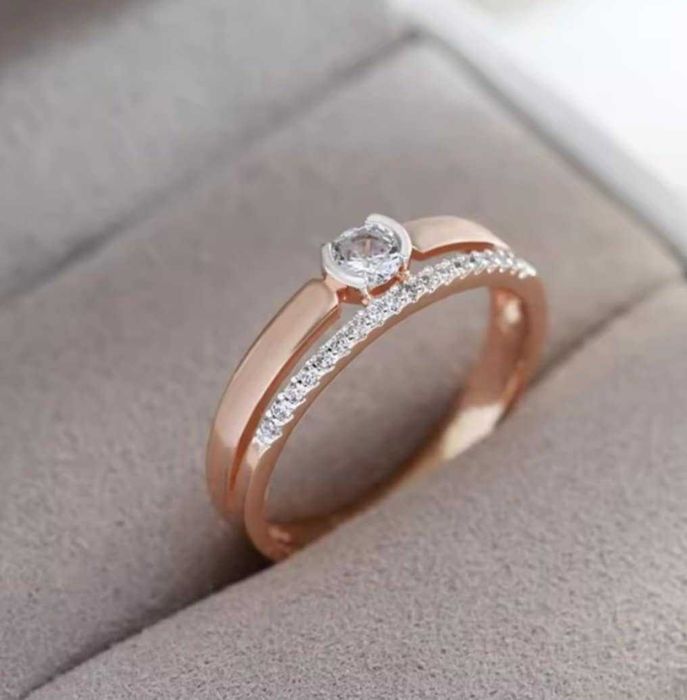 GR108,inel placat aur 14k,nou/marcat, logodna, zirconii albe, deosebit