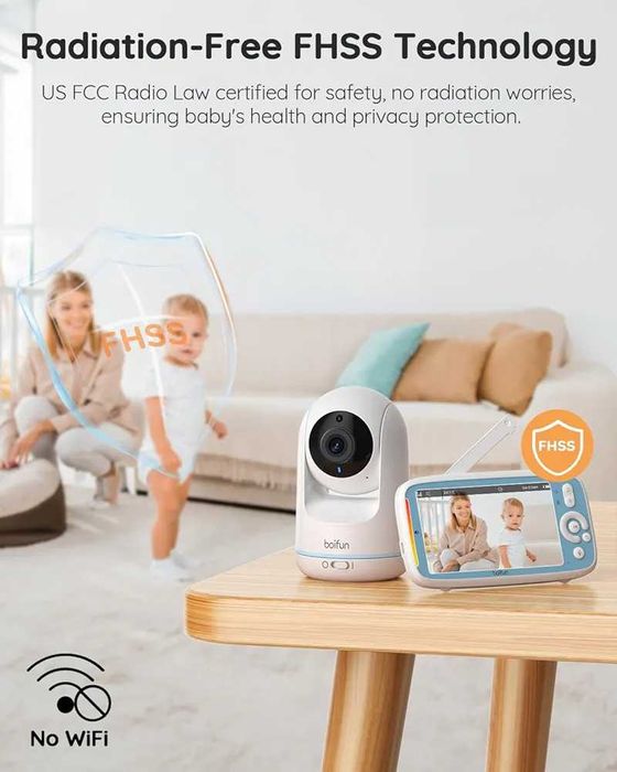 Бебефон BOIFUN VB805 с 300 метра обхват, 5 инча, IPS, без Wi-Fi, PTZ..