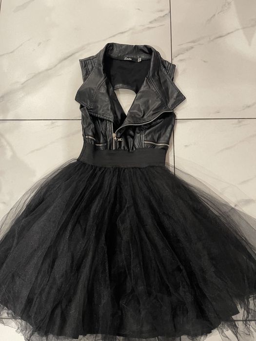 Кожена рокля с тюл