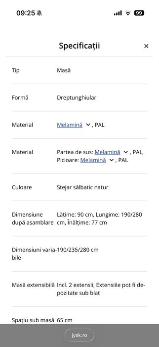 Masa extensibila Jysk