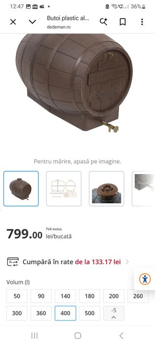 Butoi plastic alimentar, pentru vin, 400 litri