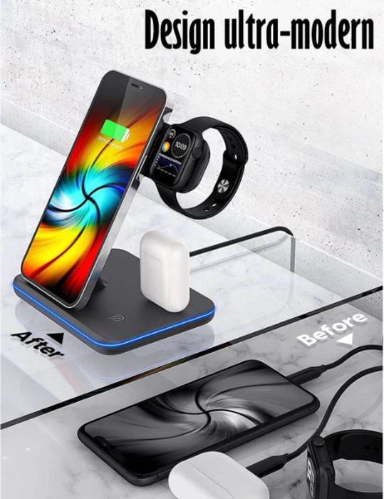 Incarcator Wireless REVOSE™, Statie Incarcare 3 In 1, Cablu inclus