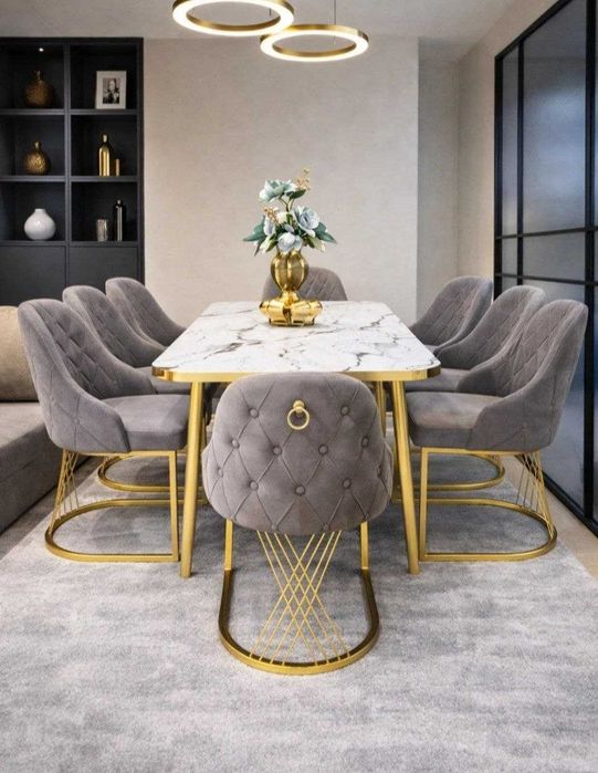 Zamonaviy ovqatlanish stoli va stullari.  Oбеденный стол и стулья