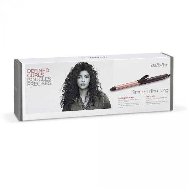 Ondulator BaByliss C450E, Defined Curls 19mm, 210 grade, Invelis Quartz-Ceramic, 6 trepte de temperatura, LED, Roz/Negru - BaByliss