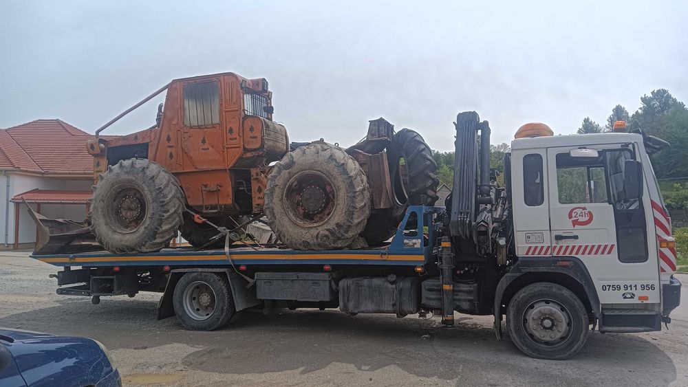 Autoplatforma volvo fl 6 cu macara ,troliu si furca