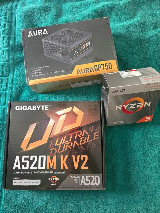 KIT PC AMD Ryzen 3 3200G + Gigabyte A520M K V2 + Gamdias 750W – NOI, GARANȚIE