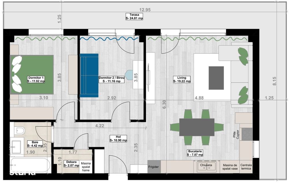Ap. modern, bloc nou, mobilat si utilat, terasa 25mp, Junior Residence