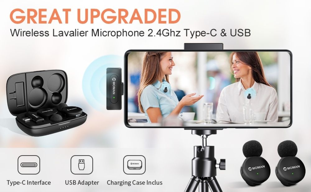 Microfon Lavalier Wireless Moman CP2(C) pentru Înregistrare  cu Smartphone .