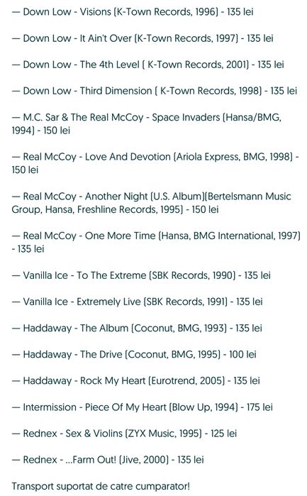 Pachet 4 Eurodance - Down Low/Real McCoy/Haddaway/Intermission/Rednex