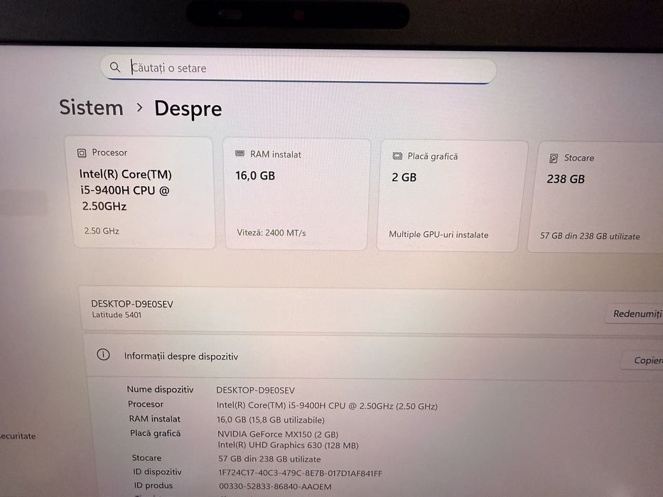 Dell Latitude 5401 i5-9400H/16 Gb DDR4/ Nvidia MX150/ Baterie 5 ore
