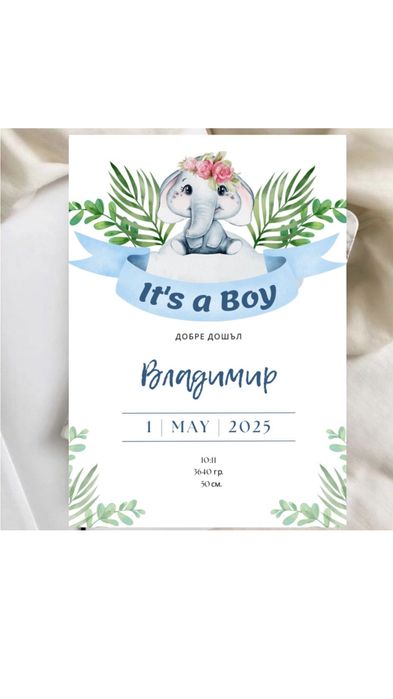 Персонализирани бебешки визитки и рамки за стая