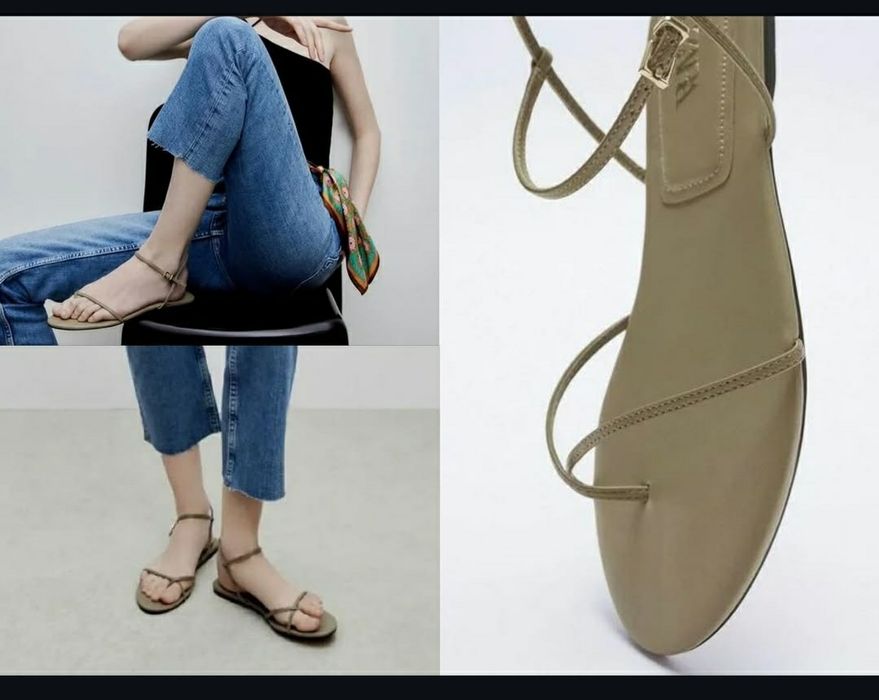 Sandale piele naturala olive kaki verzi Zara Massimo Dutti