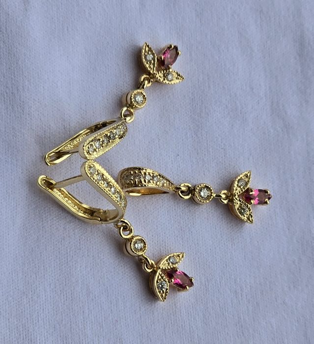 Set din aur diamante și turmaline roz naturale, handmade