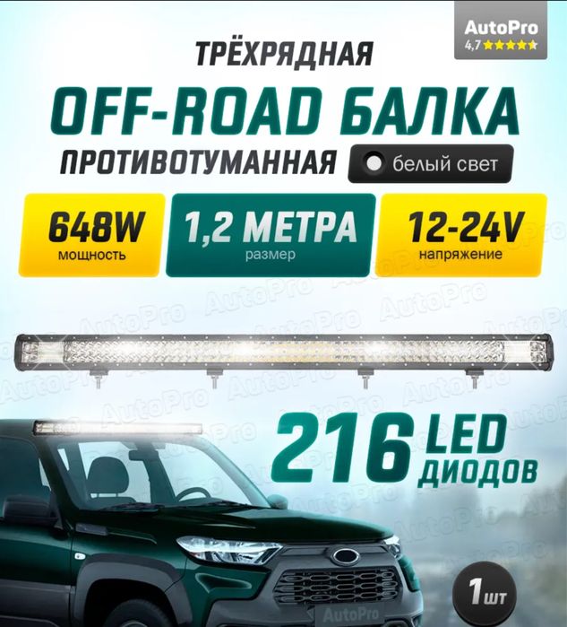 Балка светодиодная 120см, светодиодная балка на автомобиль 12В