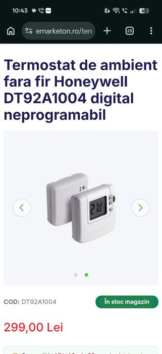 Termostat wireless centrala ariston fara fir Honeywell DT92A1004 digital