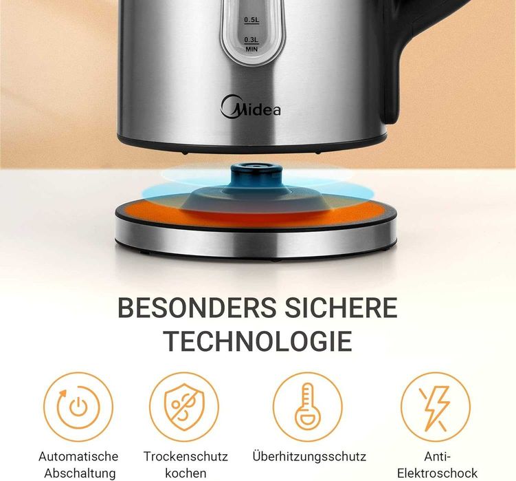 Кана Midea с настройка на температурата 40-100C, 1.7L, 2200W