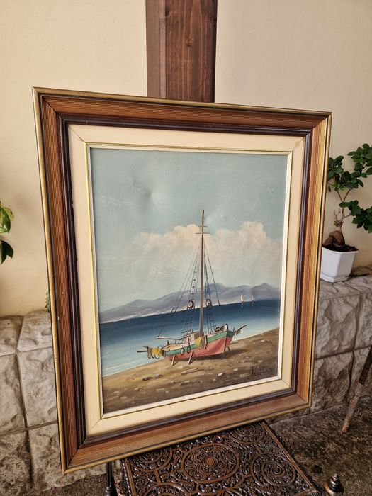 Прекрасна антикварна авторска майсторска картина масло върху платно