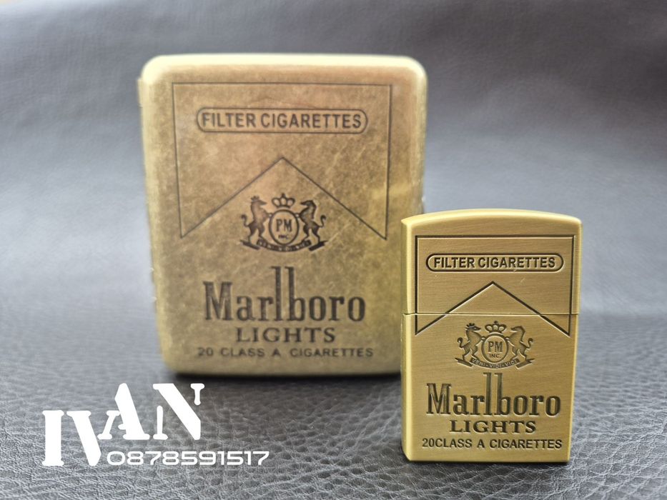 Табакера от месинг и газова запалка  комплект  Marlboro