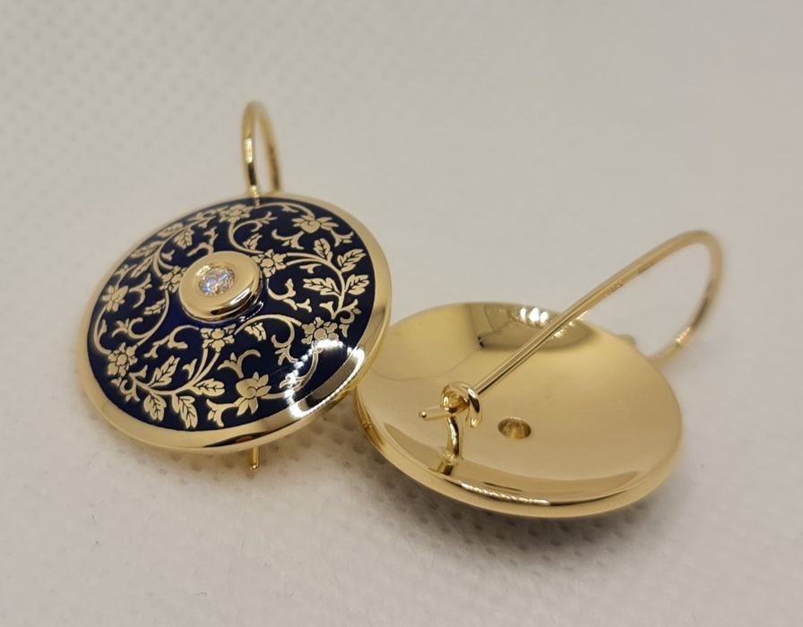 Cercei aur 14k email albastru regal și diamante naturale