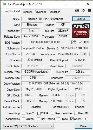 Placa video Mining Sapphire RX 470 8Gb 256 bit fara iesire video