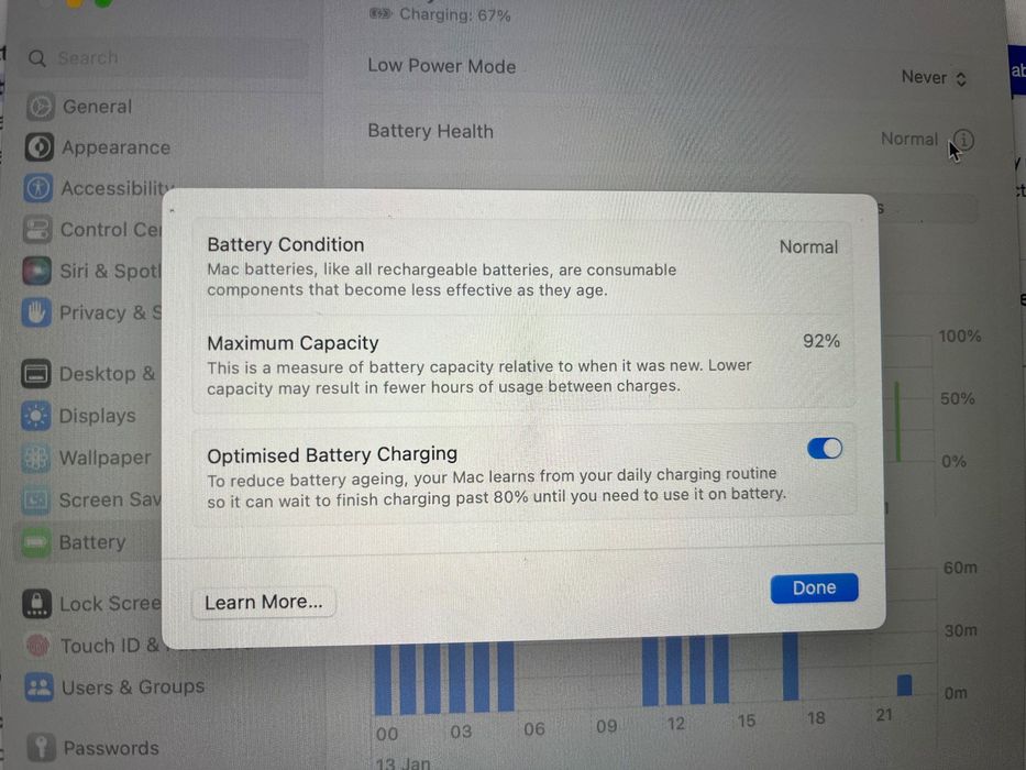 MacBook AIR 2 ,2560x1664p 92% Battery capacity, 13.6inch LED