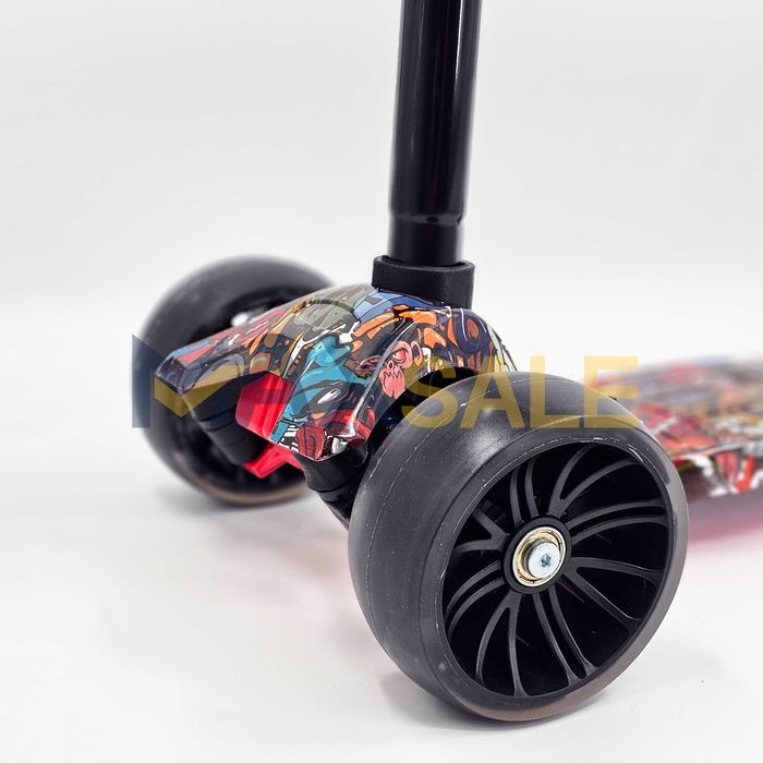 Детска триколка тротинетка черно / многоцветно с 3 светещи колела