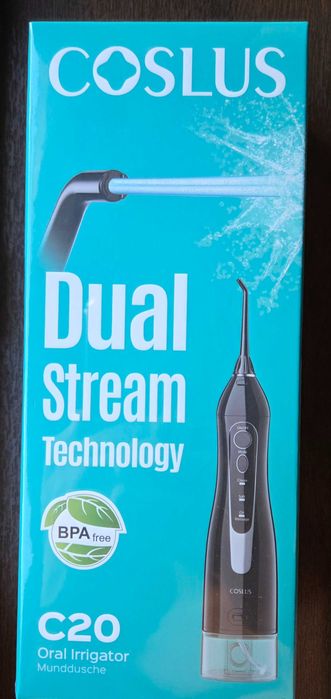 Irigator bucal electric COSLUS C20, rezervor 300ml, rezistent la apă IPX7, 5 vârfuri de jet - NOU (sigilat)
