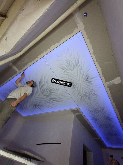 Установка натяжных потолков и фото обои (с 80 000 сум до 130 000 сум )