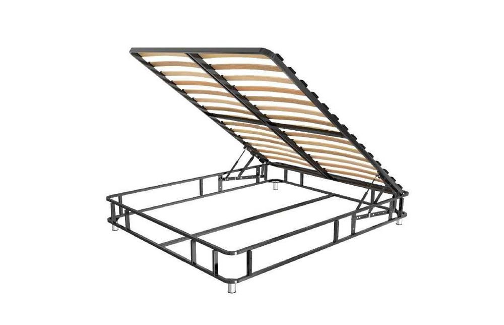 Pat tapitat cu cadru metalic si somiera rabatabila cu model pe laterale, 140×200 cm | 160×200 cm | 180×200 cm