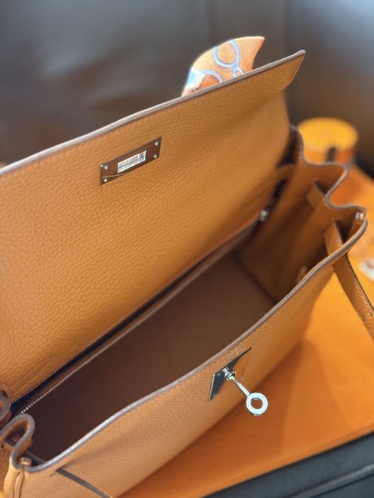 Genată Hermes Kelly Sellier 28 Orange Epsom Palladium Hardware