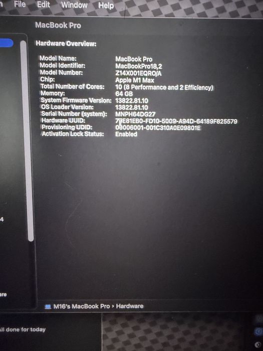 Macbook Pro 16” M1 Max, 64gb ram