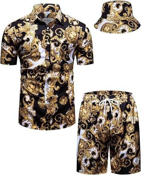 Set barbati 3 PIESE camasa, pantaloni scurti baroc si palarie bucket -LIVRARE MOCA !!!