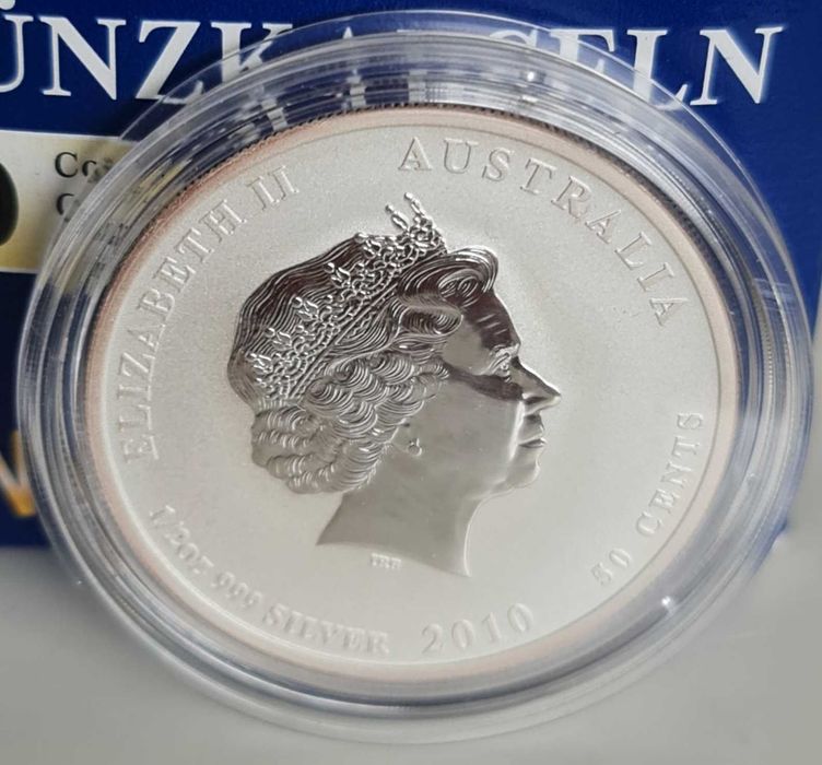 Сребро серия 2 Лунар 1/2 OZ половин унция 2010 Тигър Perth Mint