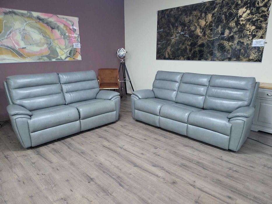Американски сив кожен комплект тройка и двойка La-z-boy
