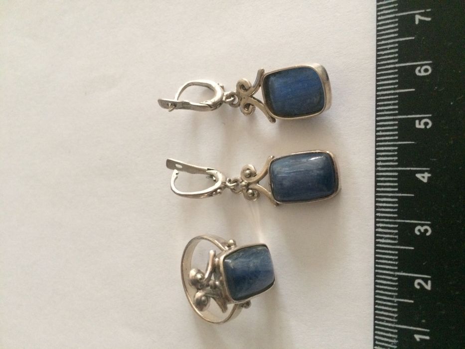 Кольцо и серьги серебро с кианитом