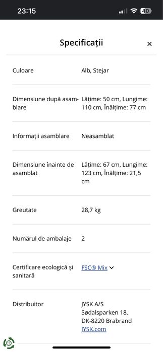 Birou PLOVSVAD 50x110 stejar/alb Jysk