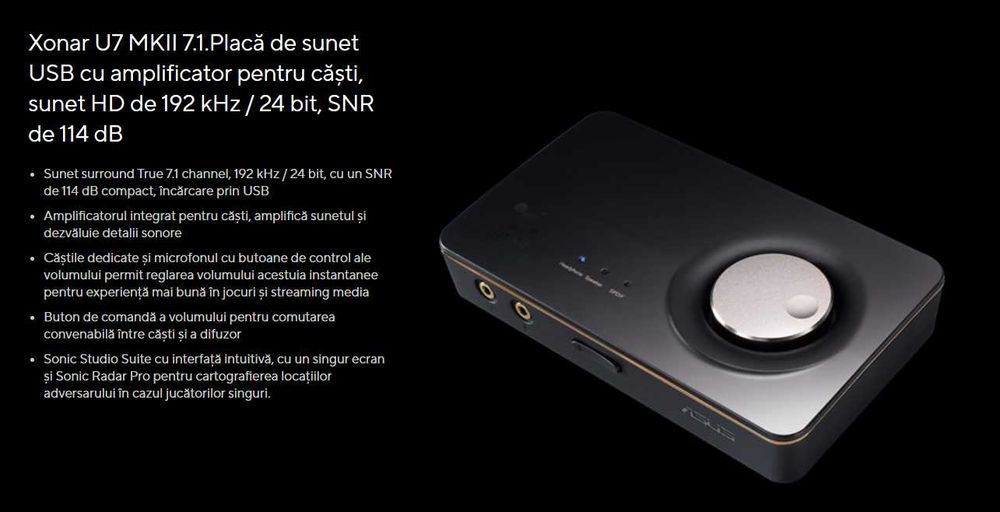 Placa de sunet ASUS Xonar U7 MK II, 7.1, USB